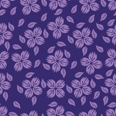 Seamless pattern of small blue flowers on navy background. Floral print