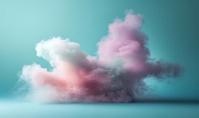 Naklejka premium Pastel pink and white smoke cloud on teal background.