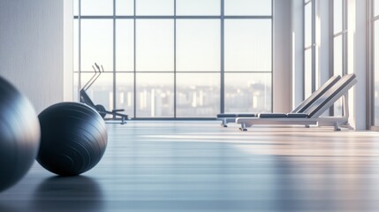 Contemporary minimalist fitness studio with minimal decor. Featuring clean lines and an open layout