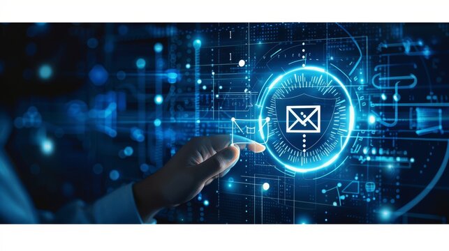Email security alert  businessman engaging with digital screen on cyber threats and scams