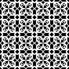 Seamless abstract geometric pattern in black and white, featuring an intricate and symmetrical design. Suitable for backgrounds, wallpapers, textiles and various creative projects.