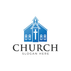 Christian Cross Church logo design vector illustration. cross logo with leaves around it
