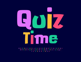 Vector Children logo Quiz Time. Joyful Festival Font. Bright Kids Alphabet Letters and Numbers