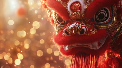 Fototapeta premium A Red Chinese Lion Dance Costume Close Up