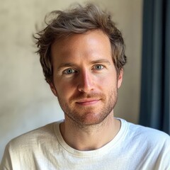 Fototapeta premium Portrait of a Man with Light Brown Hair and Blue Eyes