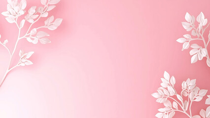 Fototapeta premium Elegant Pink Background with White Paper Cutout Leaves, Minimalist Design for Spring, Wedding, or Feminine Branding