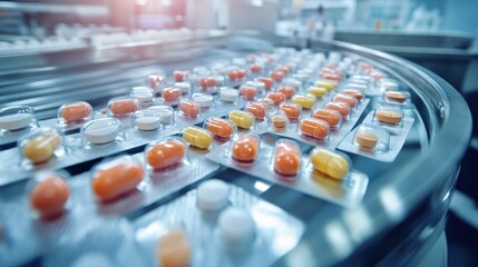 Pharmaceutical Production: Tablets on Conveyor Belt