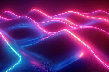Naklejka premium Glowing waves of light create mesmerizing digital landscape with