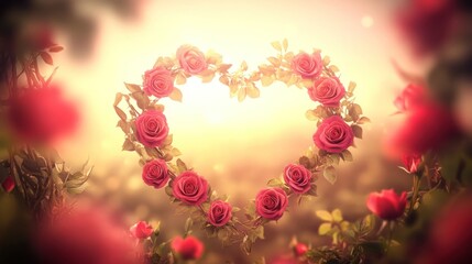 Heart-Shaped Rose Wreath at Golden Hour