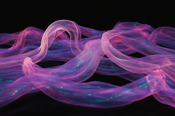 Tangled ribbons of glowing pastel hues floating in a black void