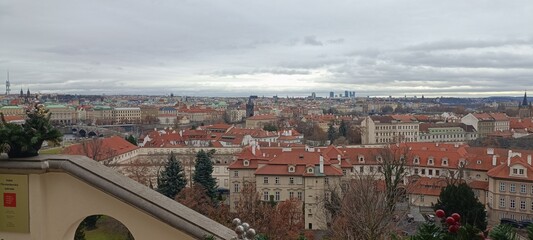 Panoramic view of Prague from the Prague Castle on cold day, Czech Republic.Prague winter...