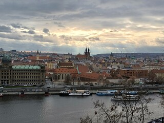 Prague in Christmas time, classical view on roofs in central part of city.
