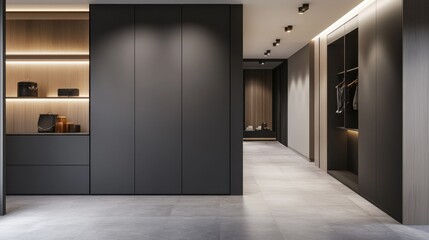 Contemporary minimalist hallway with minimal decor. Featuring clean lines and a spacious layout