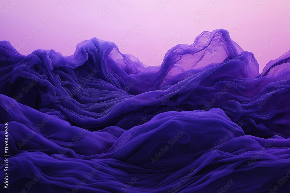 Poster waves of ink flowing like a waterfall, blending from indigo to violet