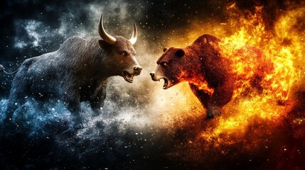 Naklejka premium Dynamic Bear and Bull Market Concept on Isolated Background