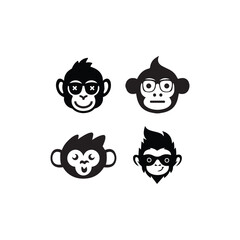 a cute monkey  head logo design vector icon illustration template.