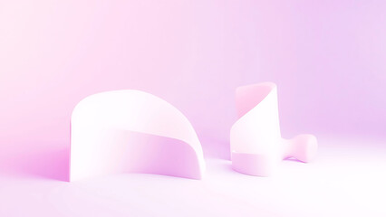 Abstract composition with pastel pink 3D shapes. Minimalist design, modern art, product display, background.