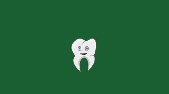 Vector animation of a healthy tooth on a green background. Looping cartoon for dentistry advertising. Dental treatment video for advertising.
