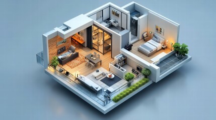 Modern Apartment Isometric 3D Render