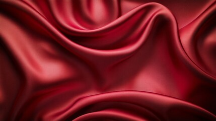 Rich Red Silk Draped Fabric Showing Texture And Waves