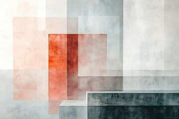 Layered shapes create dynamic interplay of colors and textures,