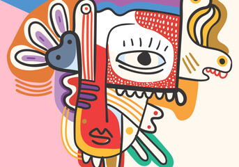 Contemporary abstract face. Cubism art.