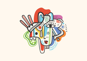 Contemporary abstract face. Cubism art.