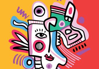 Contemporary abstract face. Cubism art.