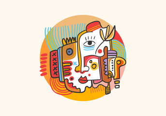 Contemporary abstract face. Cubism art.