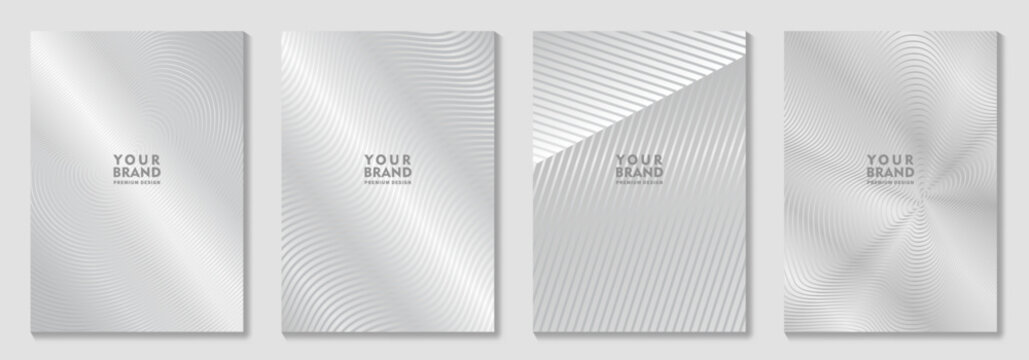 White premium set elegant cover design for invitation, cover design, flayers, menu, notebook, cards. Luxury design templates with silver lines pattern and gradient.