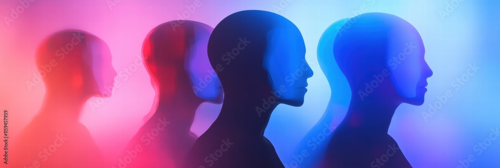 Poster Abstract faceless avatars in vibrant colors with copy space for creative text design ideas. Generative AI