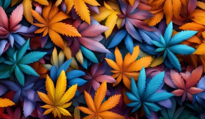 Psychedelic Fractal Pattern of Cannabis Leaves with Vibrant Colors and Intricate Designs