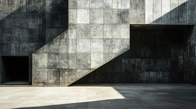 Concrete surfaces create striking contrasts with shadows and lig