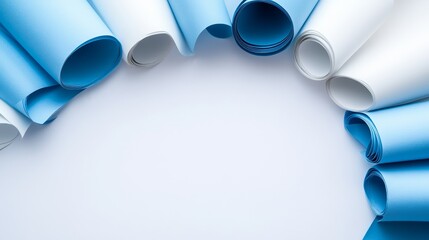 Naklejka premium A collection of rolled blue and white paper sheets arranged in a circular pattern.