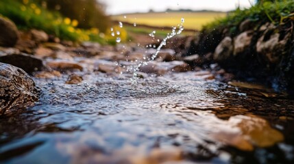 Fototapeta premium Clear Stream Flowing Through Scenic Fields