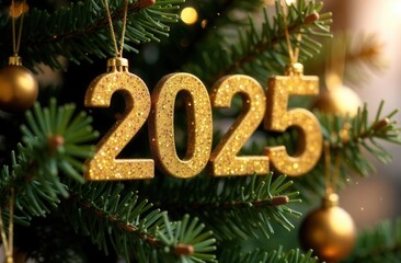 Closeup of a beautifully adorned Christmas tree showing 2025