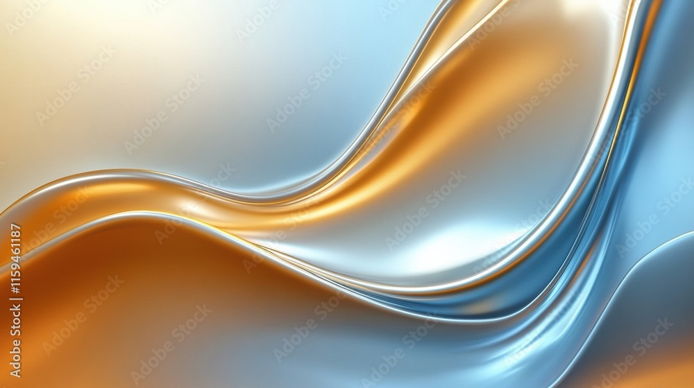 Poster Mesmerizing abstract glossy waves in soothing tones of blue and orange create a captivating visual experience. Generative AI