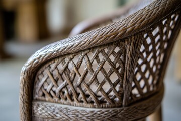 Obraz premium 手編みの籐製椅子が見える静かな室内のコーナーの様子