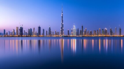 Fototapeta premium Evening Glow Over City Skyline in Soft Lighting