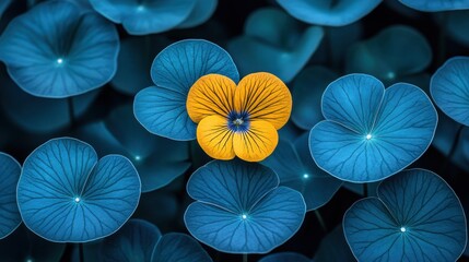 Single Yellow Flower Amidst Teal Leaves
