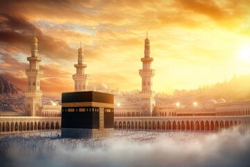 Holy Kaaba in Mecca, Saudi Arabia – Digital Painting of the Sacred Mosque, Hajj, Ramadan, and Prayer
