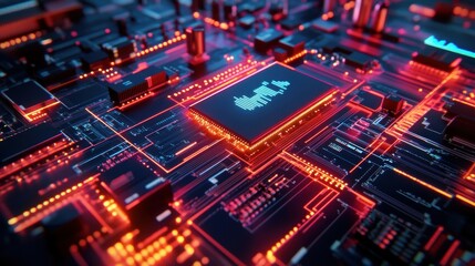 Obraz premium A vivid image of a digital interface depicted above an assembly board showcasing realtime performance metrics and production goals in clear graphics.