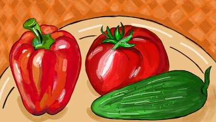 red hot chili peppers, tomato, cucumber