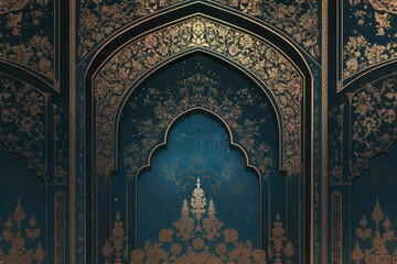 Ornate blue and gold architectural design featuring intricate patterns.
