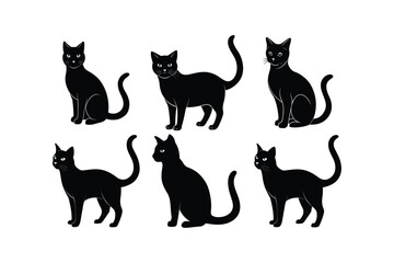 Set of Cat silhouettes white background