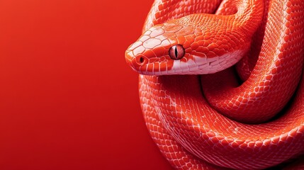 Fototapeta premium A vibrant red snake coils on a red background