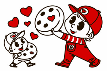 Vector Line Art Valentine Muffin - Much Love Design on White Background