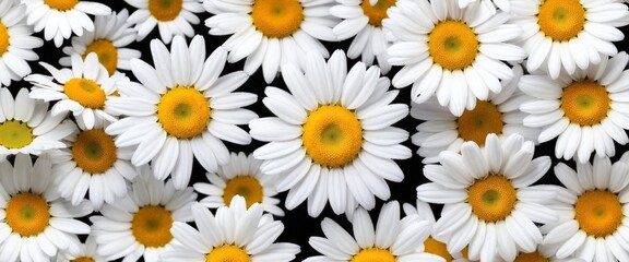Chamomile flowers collection on white. Set of colorful Chamomile or Daisy flowers background, top view. Floral pattern.