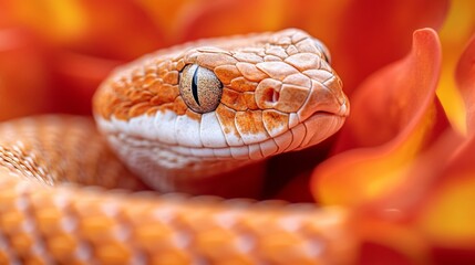 Obraz premium Orange Snake Among Orange Petals Close Up