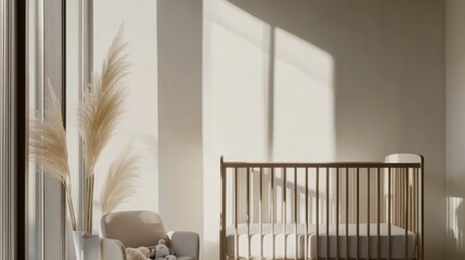 Contemporary minimalist nursery room with minimal decor. Featuring clean lines and a calming design